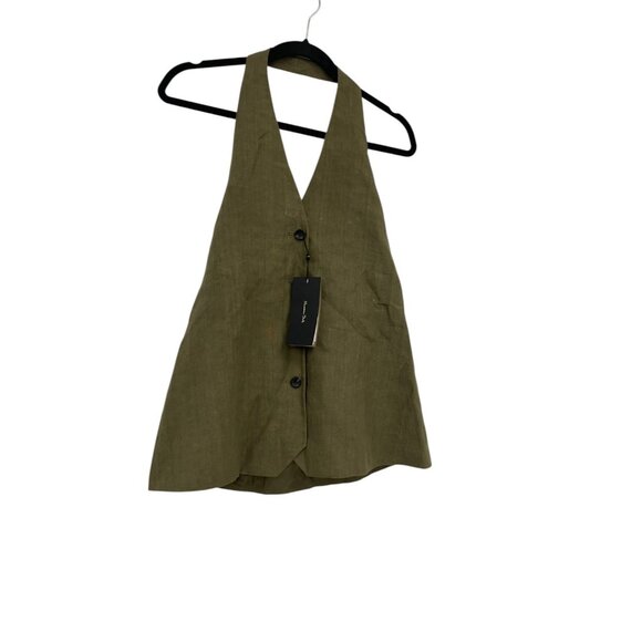 Massimo Dutti Womens Vest Small S Green Linen Halter Neck Waistcoat 6010/854 NWT - Picture 2 of 8